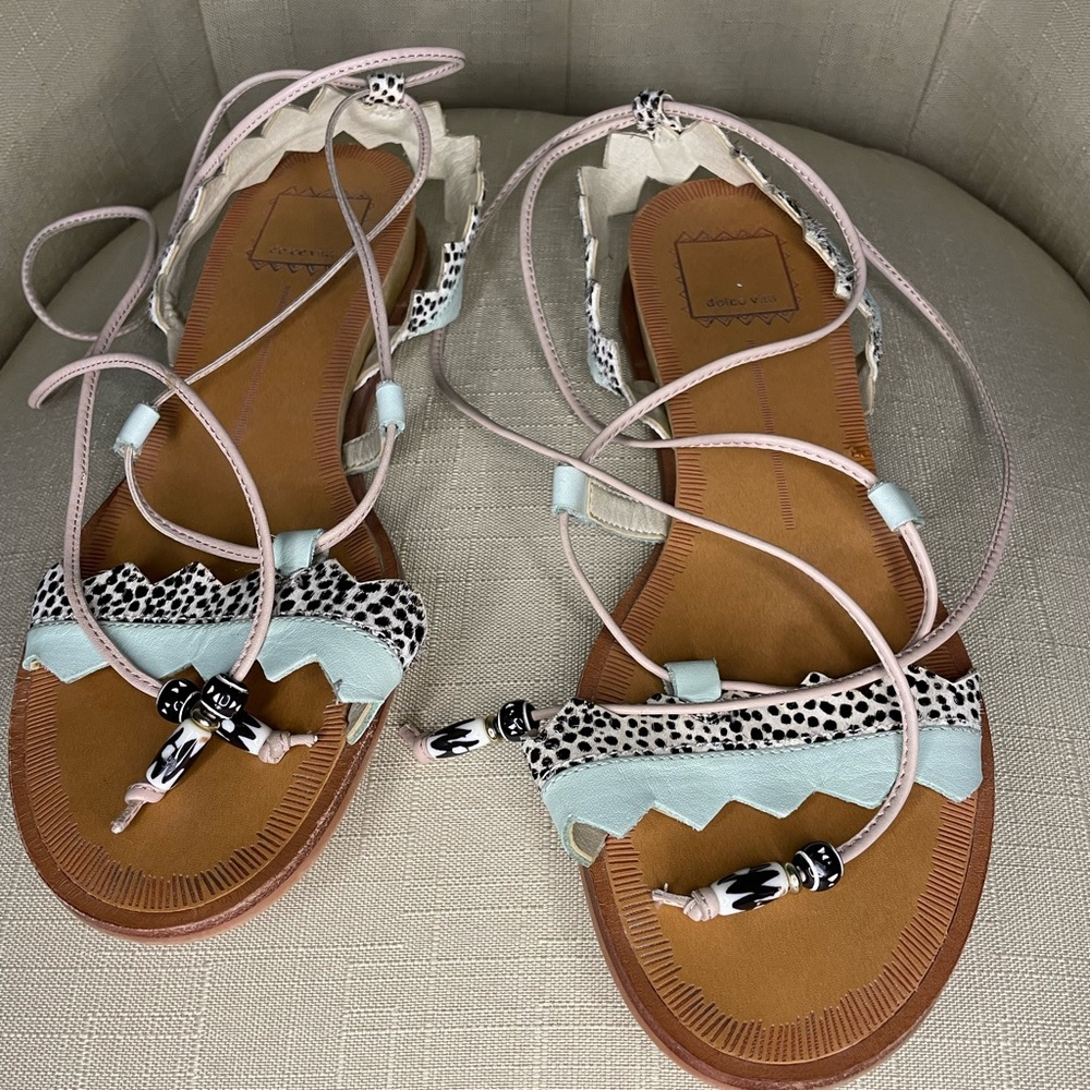 Colorful ankle-tie sandals